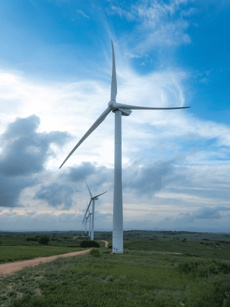 scenic countryside with wind turbines