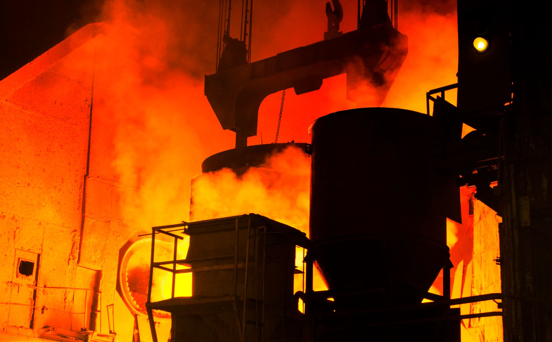 the inside of a steel mill